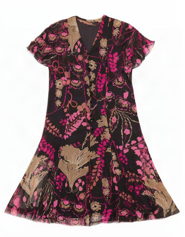 Vintage Γυναικείο Φόρεμα A-Line IT 46 Large Black Floral