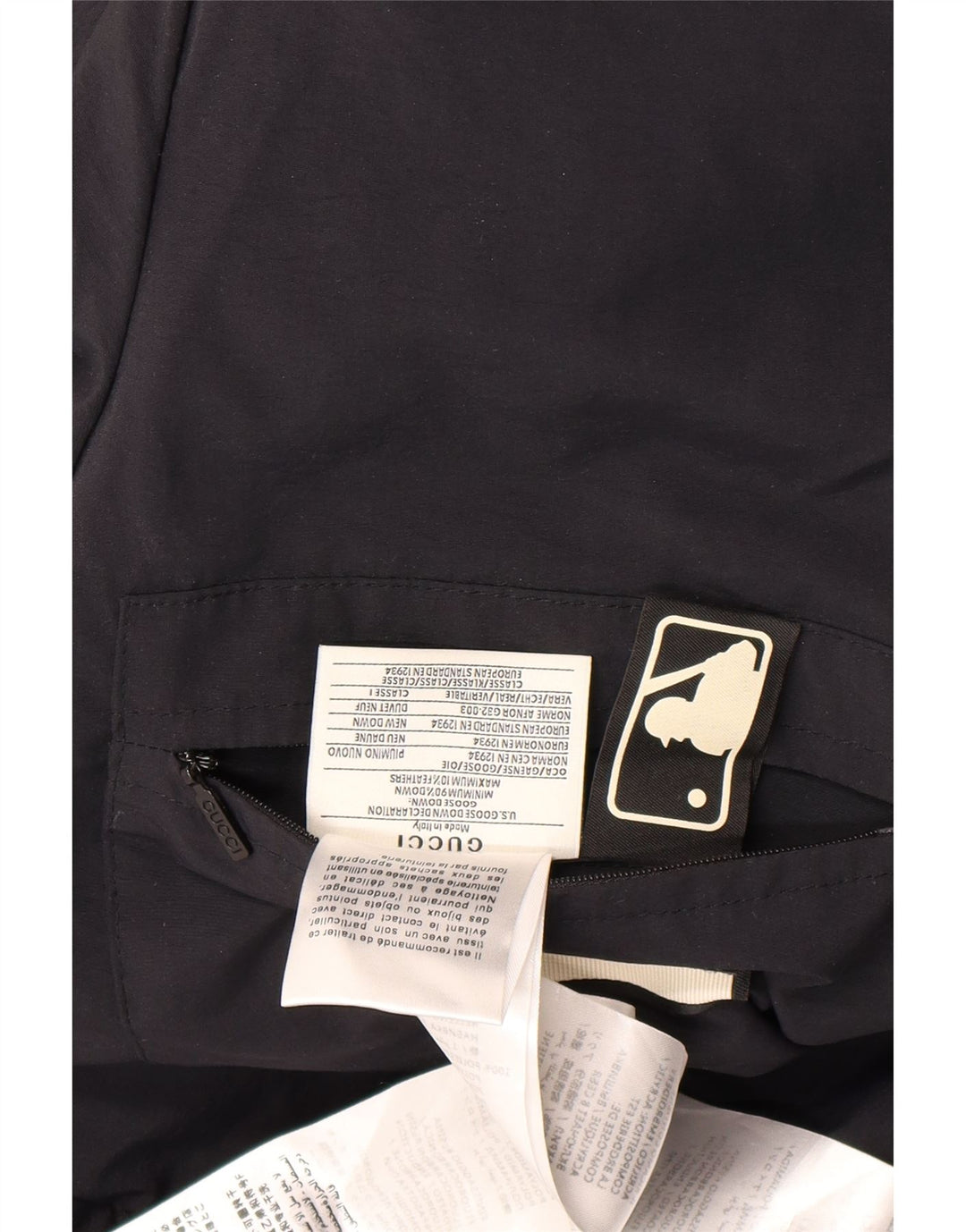 Ανδρικό παλτό Gucci γραφικό με κουκούλα με επένδυση IT 46 μεγάλο μαύρο πολυαμίδιο