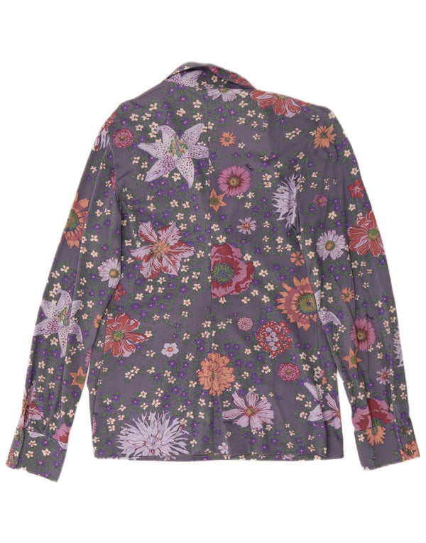 Vintage γυναικείο μακρυμάνικο πουλόβερ UK 14 Medium Grey Floral