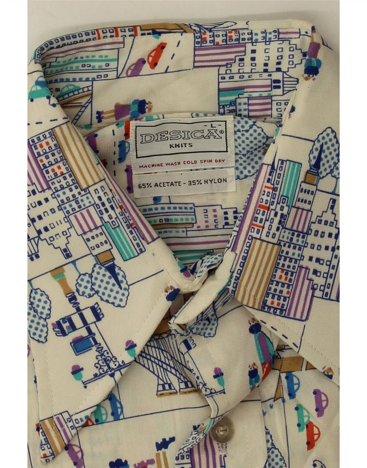 DESICA Mens Graphic Short Sleeve Shirt Large White Acetate Vintage Desica and Second-Hand Desica from Messina Hembry 