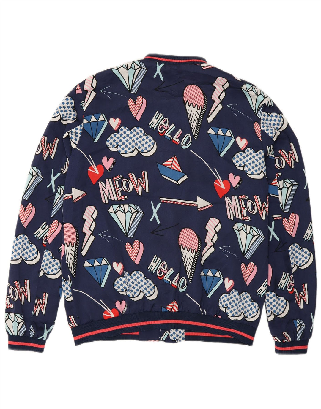 Zara Γυναικείο Abstract Pattern Loose Fit Bomber Jacket UK 6 XS Navy Blue