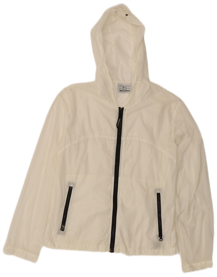 Woolrich Γυναικείο μπουφάν βροχής με κουκούλα UK 14 Medium White Nylon