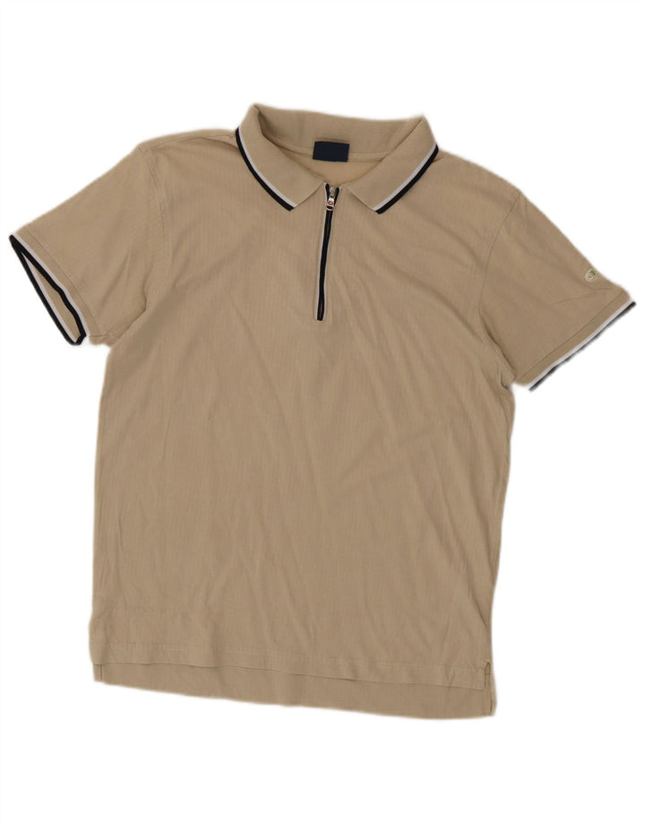CHAMPION Mens Polo Shirt Medium Beige Cotton