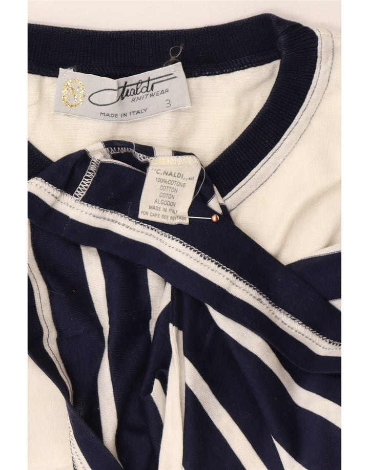 VINTAGE Womens Top 3/4 Sleeve UK 14 Medium White Striped Cotton