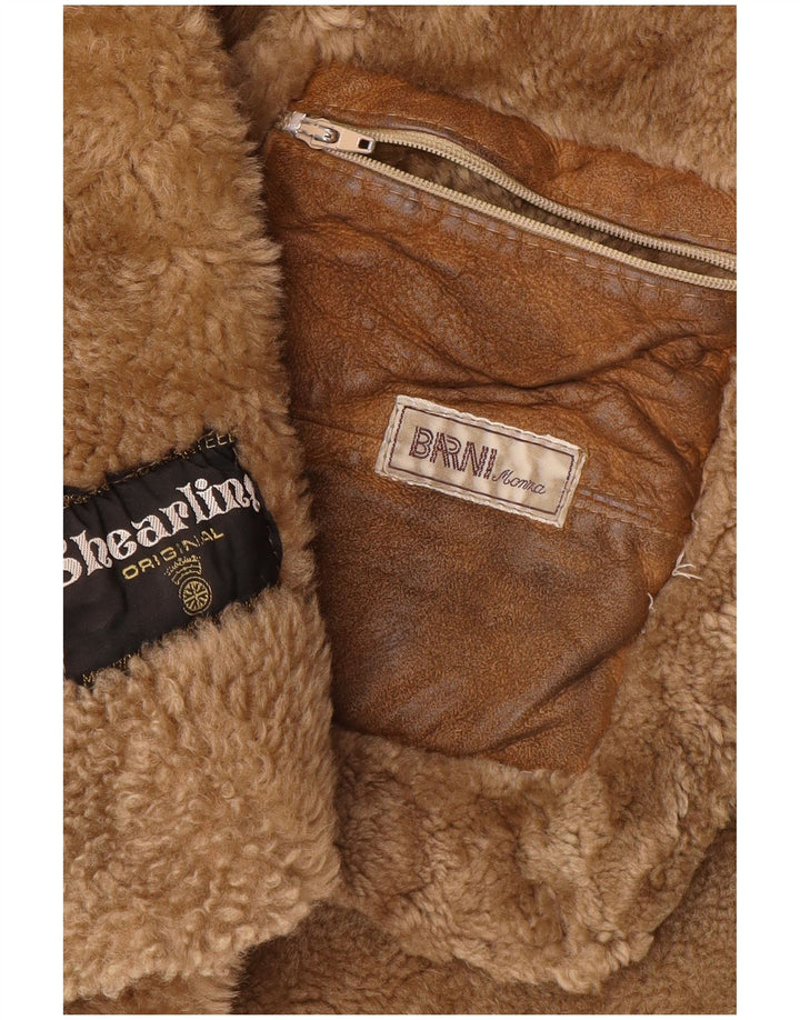 Vintage Ανδρικό παλτό με κουκούλα Shearling UK 36 Small Brown