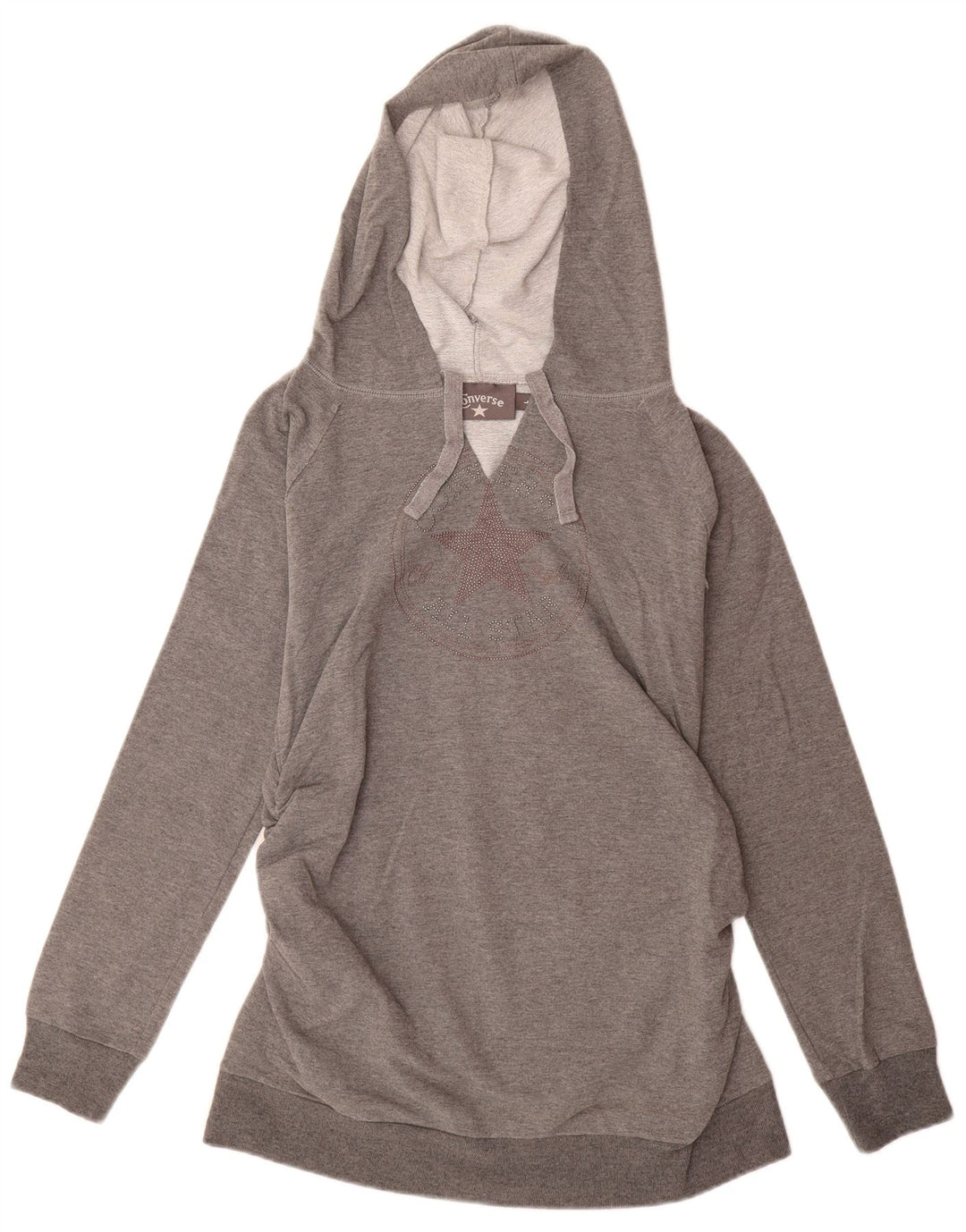 CONVERSE Γυναικείο γραφικό κουκούλα UK 14 μεγάλο βαμβακερό γκρι