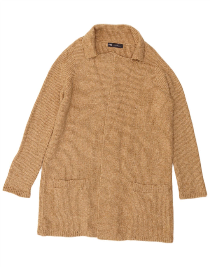 Marks & Spencer Γυναικείο Longline ανοιχτό πουλόβερ ζακέτα UK 10 Small Brown