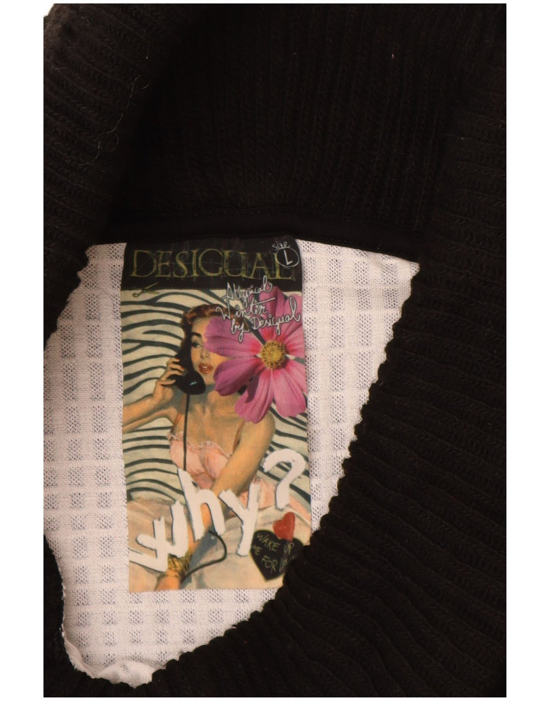 Desigual γυναικείο φόρεμα με ρολό λαιμόκοψη UK 14 μεγάλη μαύρη γεωμετρική βισκόζη