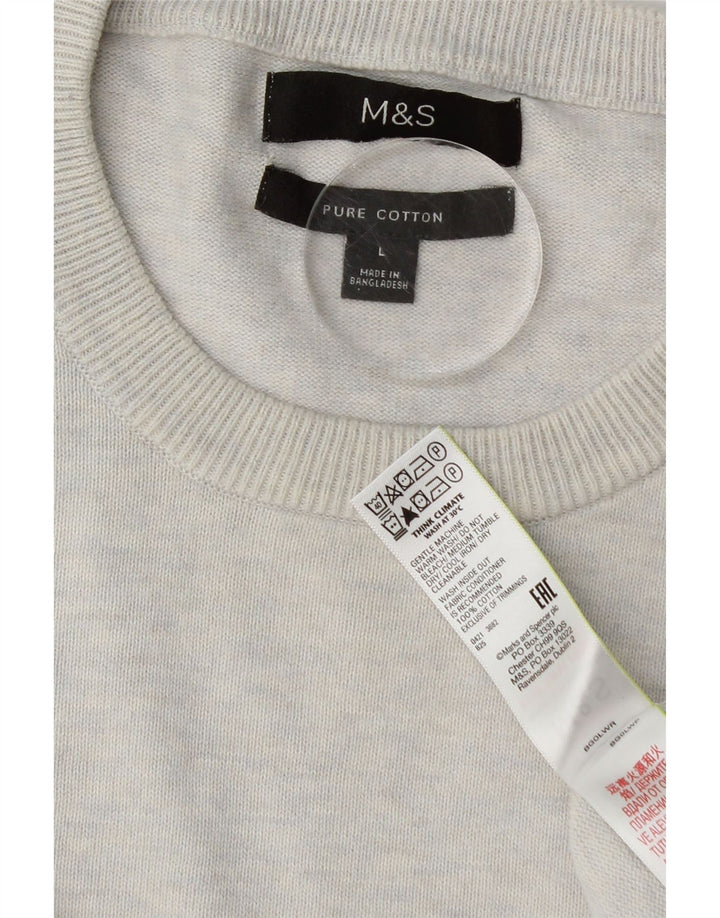 Marks & Spencer Ανδρικό πουλόβερ με λαιμόκοψη, μεγάλο γκρι βαμβακερό