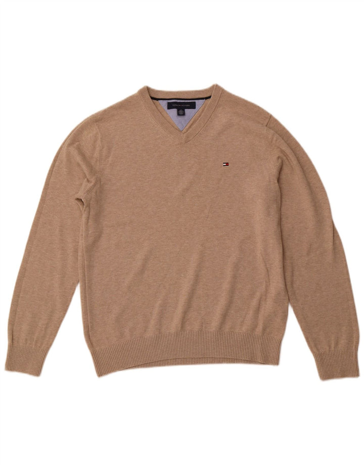 TOMMY HILFIGER Ανδρικό πουλόβερ με λαιμόκοψη σε μεσαίο βαμβακερό μπεζ