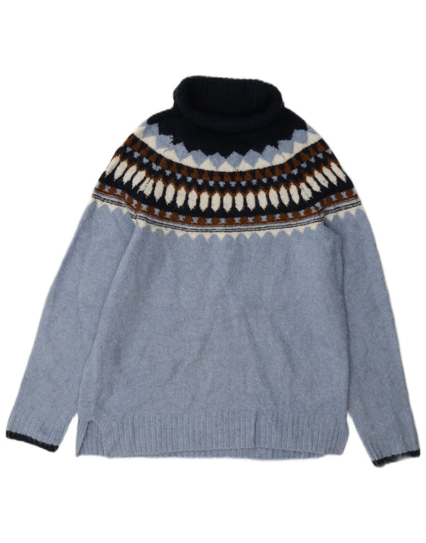 Marks & Spencer Γυναικείο πουλόβερ με ρολό λαιμόκοψη UK 6 XS Blue Fair Isle