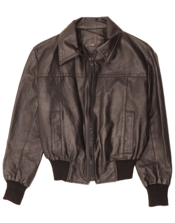 VINTAGE Γυναικείο Δερμάτινο Μπουφάν UK 12 Medium Μαύρο