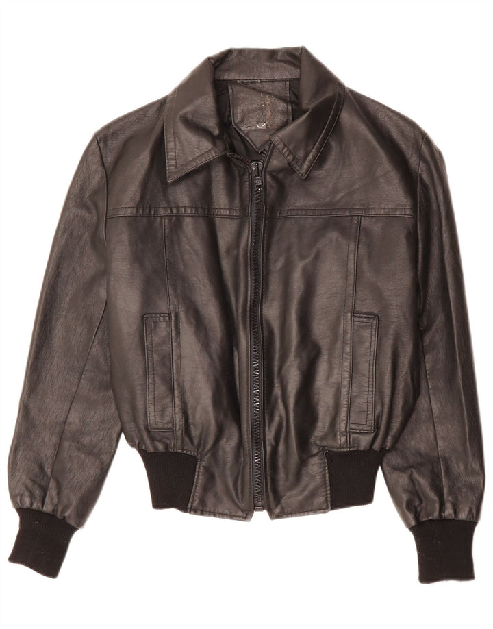 VINTAGE Γυναικείο Δερμάτινο Μπουφάν UK 12 Medium Μαύρο