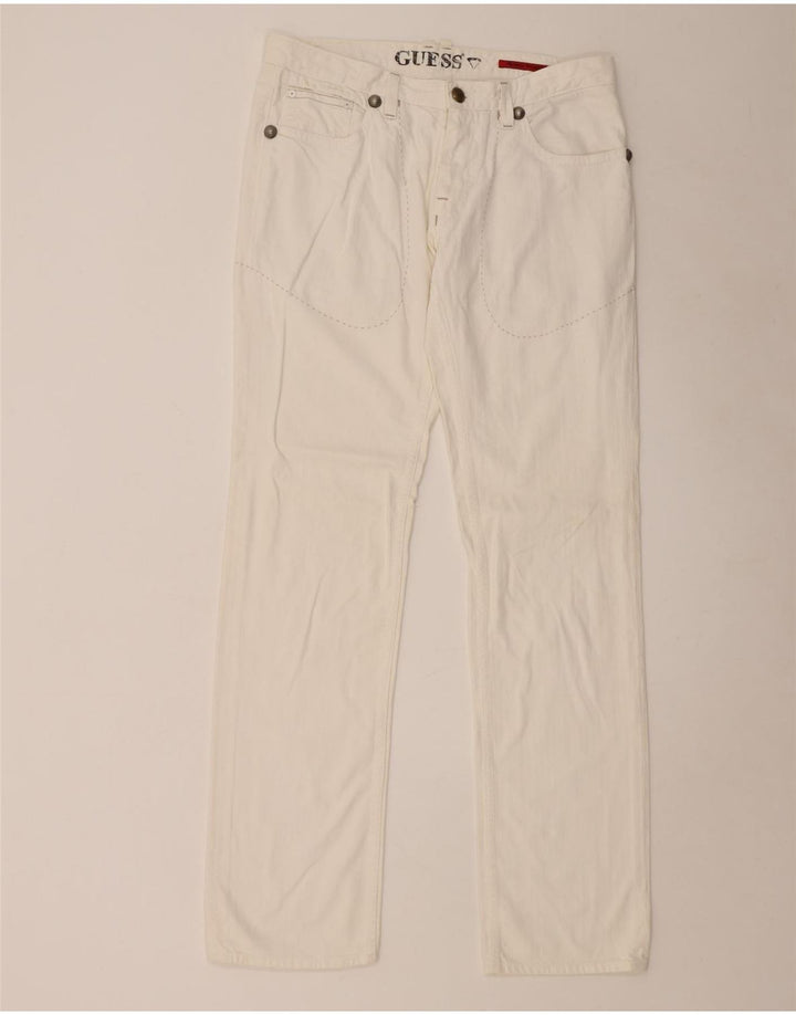 Ανδρικό τζιν ίσιο Guess W34 L36 Λευκό βαμβακερό