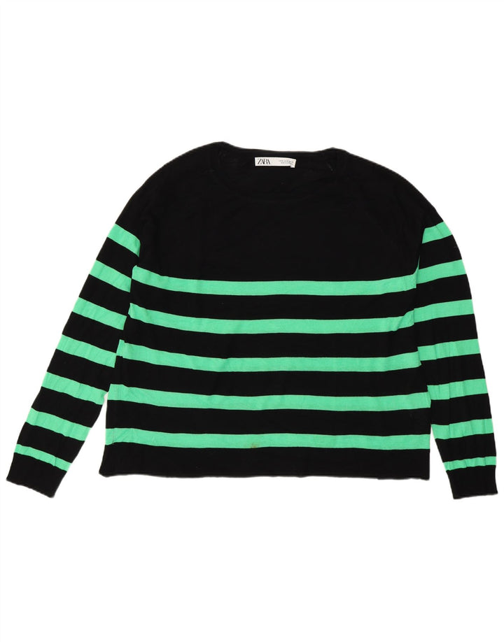 Zara Γυναικείο Abstract Pattern Boat Neck Jumper πουλόβερ UK 14 Medium Black
