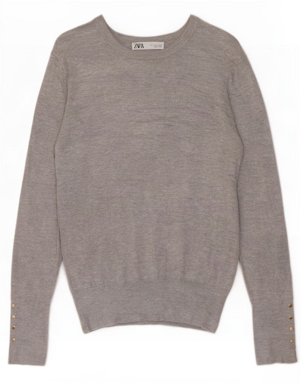 Zara Γυναικείο πουλόβερ με λαιμόκαυμα UK 14 Large Grey Flecked