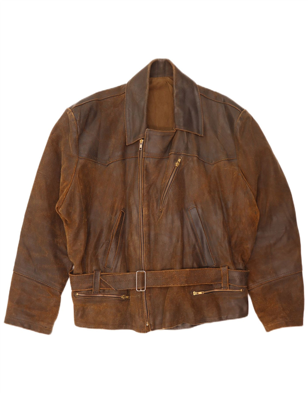 Vintage Ανδρικό Δερμάτινο Μπουφάν Biker UK 42 XL Καφέ