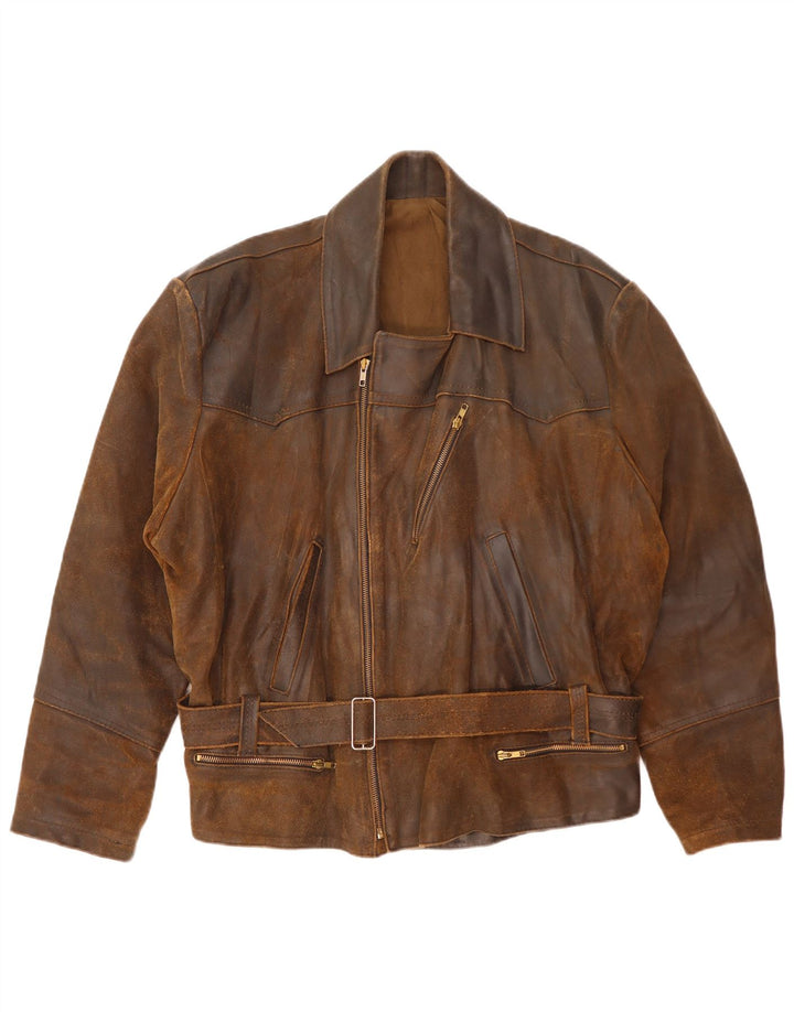 Vintage Ανδρικό Δερμάτινο Μπουφάν Biker UK 42 XL Καφέ