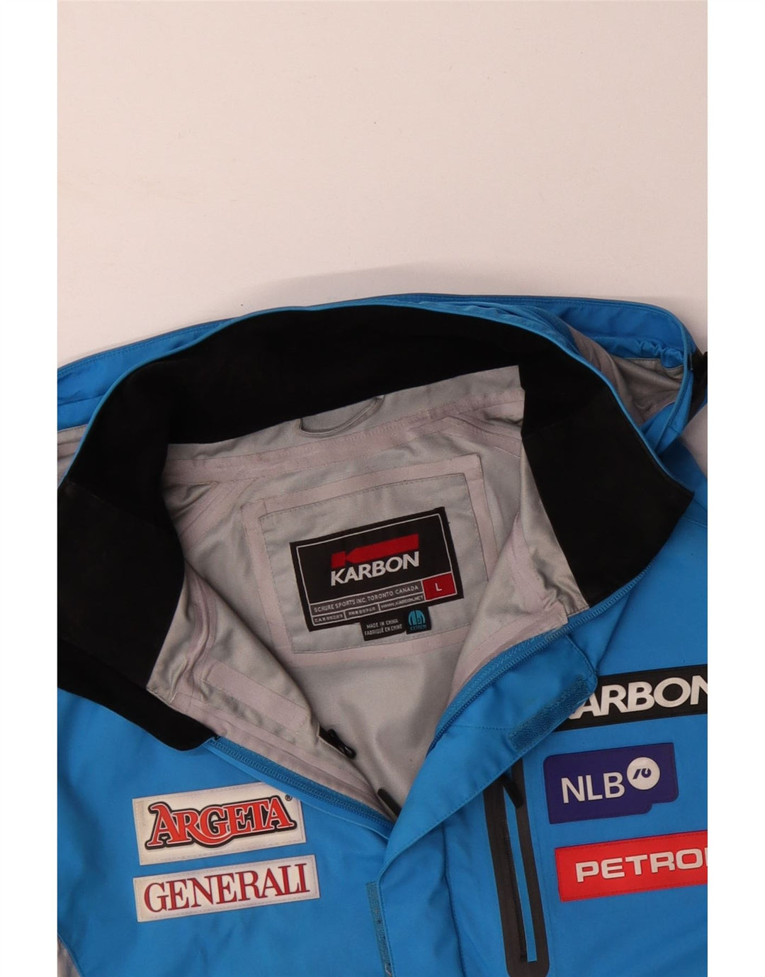 KARBON Ανδρικό μπουφάν βροχής με κουκούλα UK 40 Large Blue Colorblock Nylon