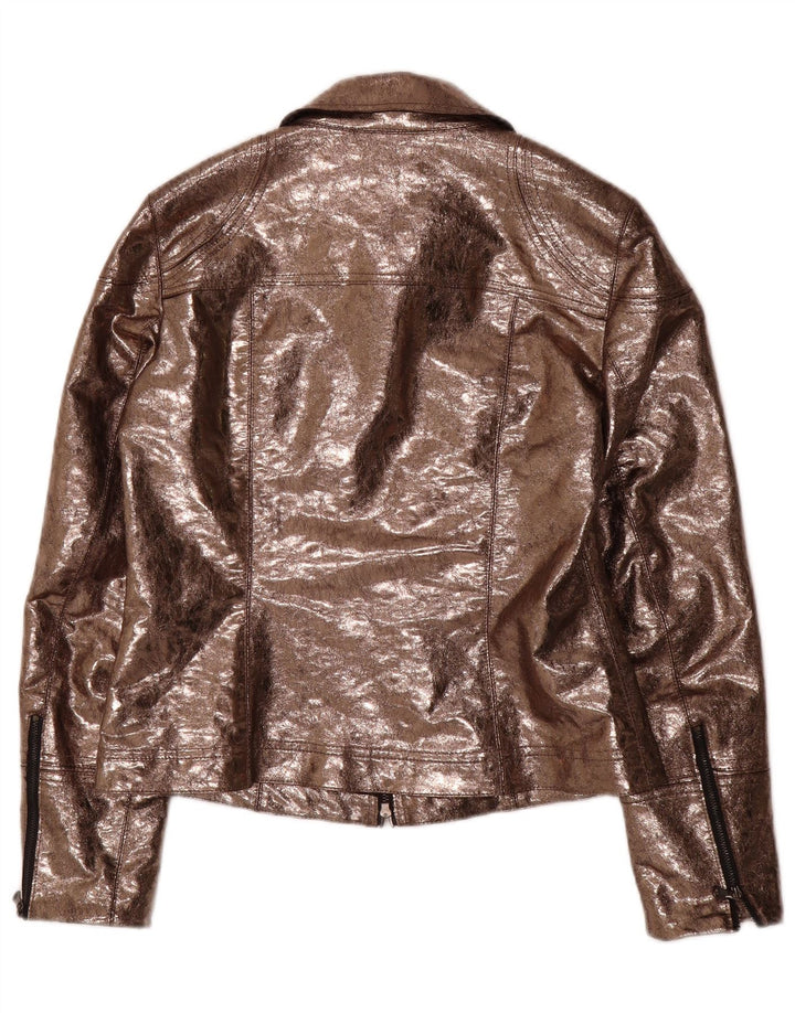 AMBIENTE Γυναικείο Βοηθητικό μπουφάν από συνθετικό δέρμα UK 14 μεγάλο καφέ πολυεστέρας