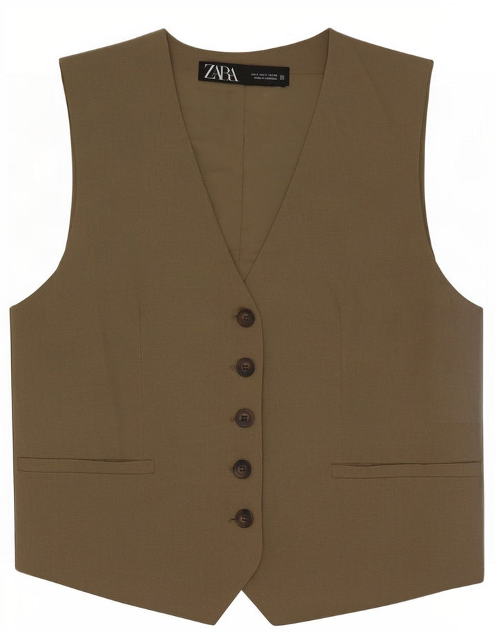 Zara Γυναικείο Γιλέκο UK 10 Small Khaki Polyester