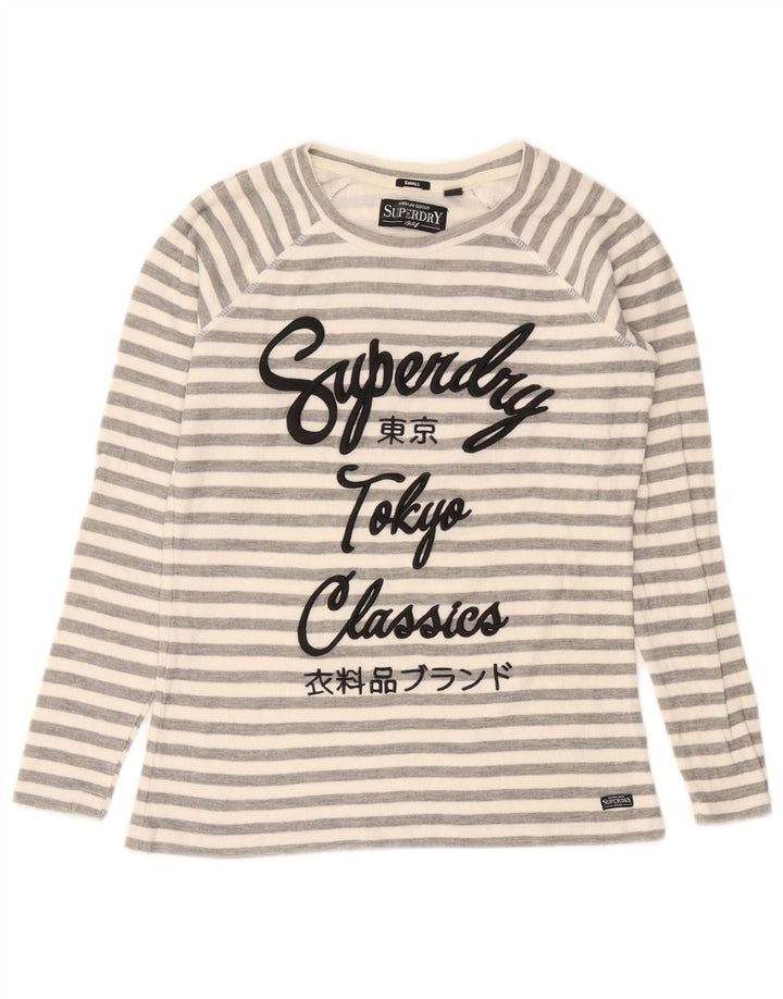 Superdry Γυναικείο τοπ μακρυμάνικο UK 10 μικρό γκρι ριγέ βαμβακερό