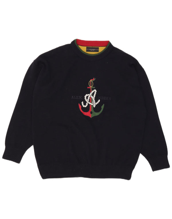 Alexander's Mens Graphic Crew Neck Jumper πουλόβερ 2XL Navy Blue Wool