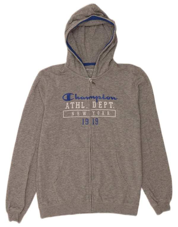 Champion Boys Graphic Zip Hoodie Sweater 13-14 Years XL Grey Flecked Cotton