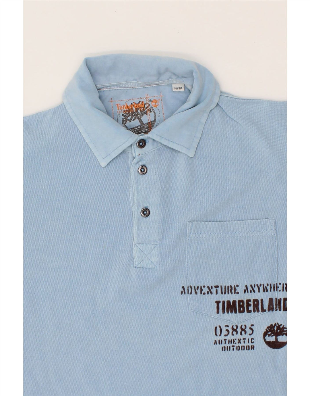 TIMBERLAND Boys Graphic Polo Shirt 13-14 Years Blue Vintage Timberland and Second-Hand Timberland from Messina Hembry 