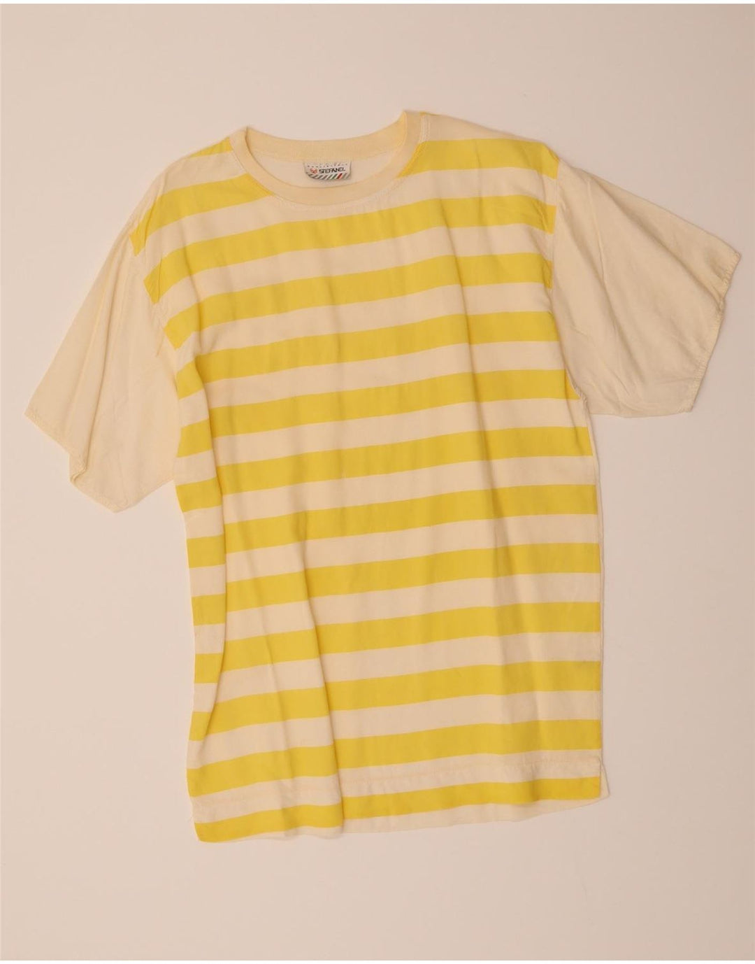 STEFANEL Mens T-Shirt Top Small Yellow Striped Viscose Vintage Stefanel and Second-Hand Stefanel from Messina Hembry 