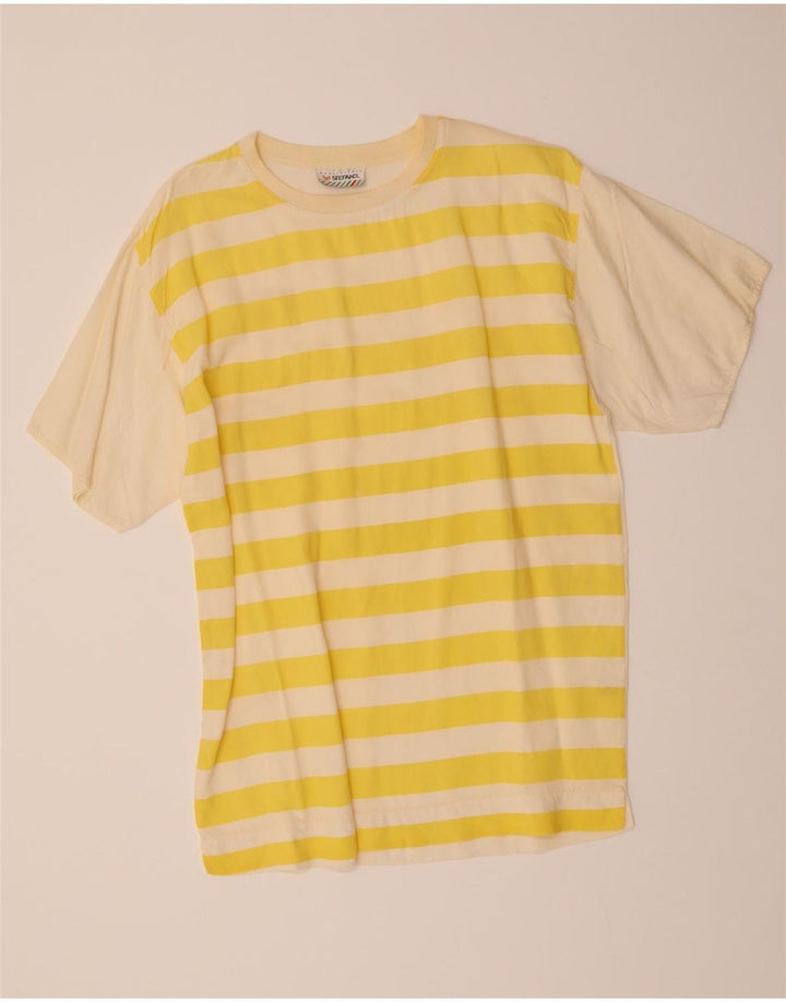 STEFANEL Mens T-Shirt Top Small Yellow Striped Viscose Vintage Stefanel and Second-Hand Stefanel from Messina Hembry 