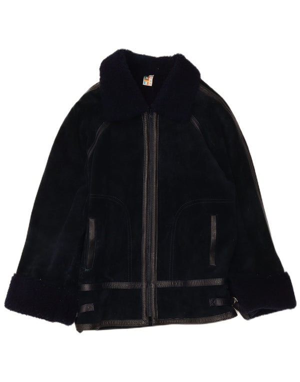 Γυναικείο Shearling Jacket VINTAGE IT 44 Medium Navy Blue Leather
