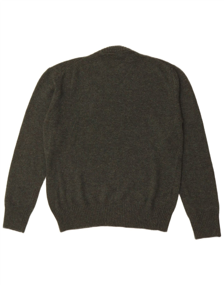 Vintage Ανδρικό πουλόβερ με λαιμόκοψη μεσαίου χακί μαλλί