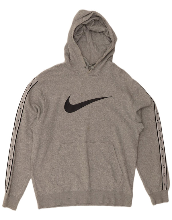 Nike Mens Graphic Hoodie Jumper Medium Grey Flecked Cotton