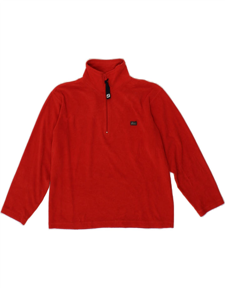 ASICS Boys Zip Neck Fleece Jumper 9-10 Years Red Polyester Vintage Asics and Second-Hand Asics from Messina Hembry 