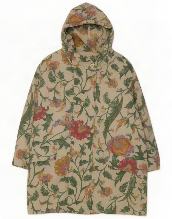Vintage Womens Hooded Windbreaker Coat UK 20 2XL White Floral
