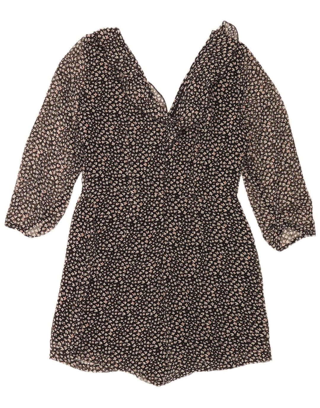 Zara γυναικεία 3/4 μανίκια Playsuit UK 14 Large Black Floral Polyester