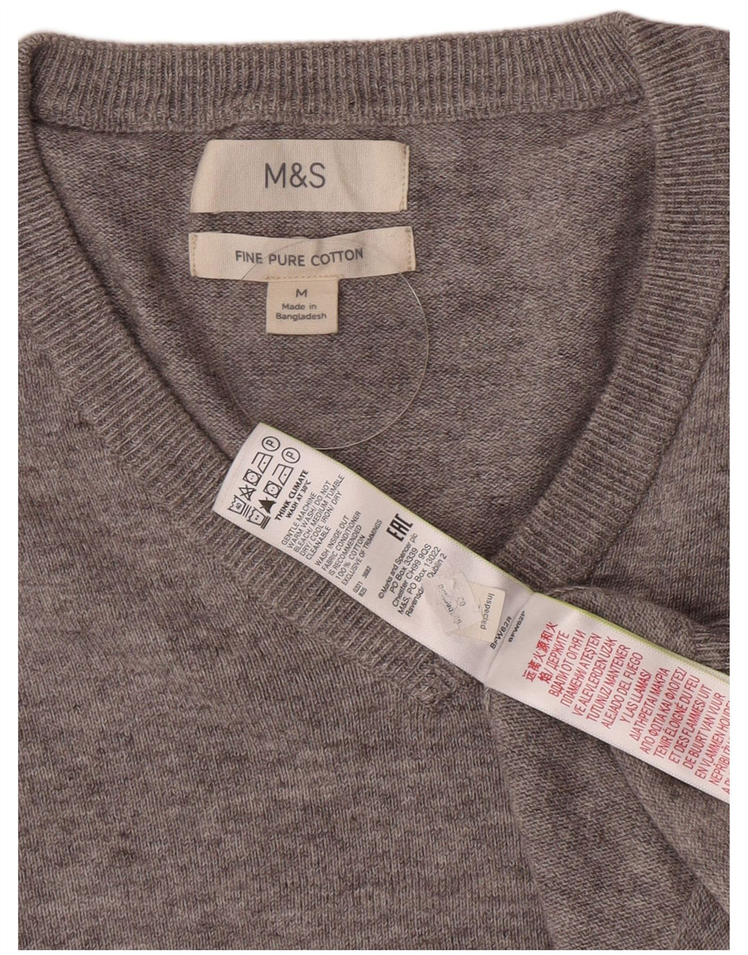 Marks & Spencer Ανδρικό πουλόβερ με λαιμόκοψη σε μεσαίο βαμβακερό γκρι
