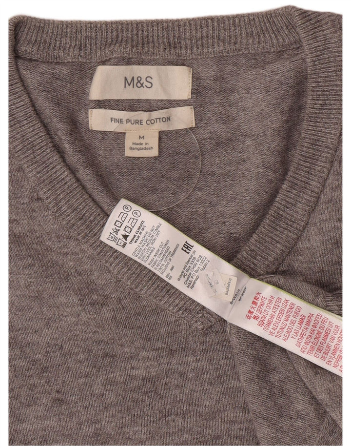 Marks & Spencer Ανδρικό πουλόβερ με λαιμόκοψη σε μεσαίο βαμβακερό γκρι