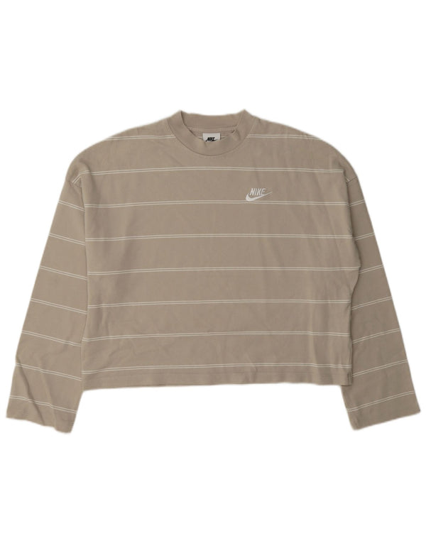 Γυναικεία Nike Crop Oversized μακρυμάνικο UK 10 μικρά βαμβακερά γκρι ριγέ