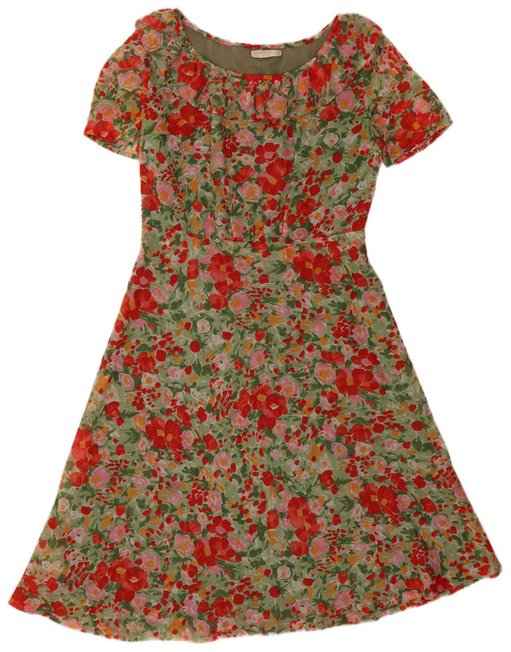 Vintage γυναικείο φόρεμα A-Line UK 12 Medium πολύχρωμο Floral Polyamide
