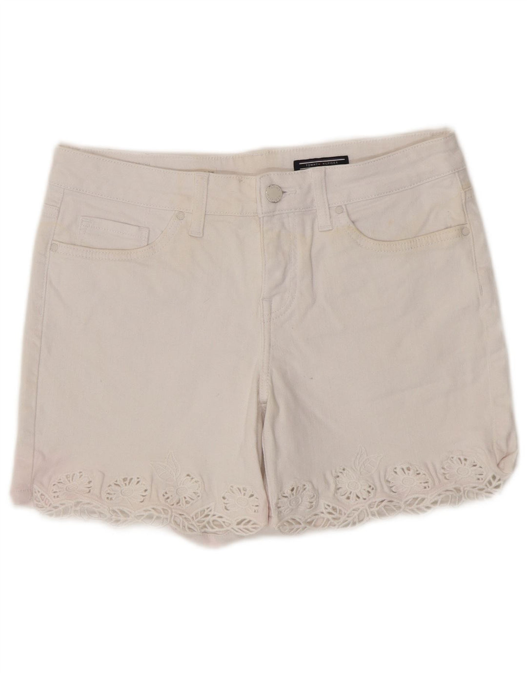 TOMMY HILFIGER Womens Denim Shorts W28 Medium White Cotton Vintage Tommy Hilfiger and Second-Hand Tommy Hilfiger from Messina Hembry 