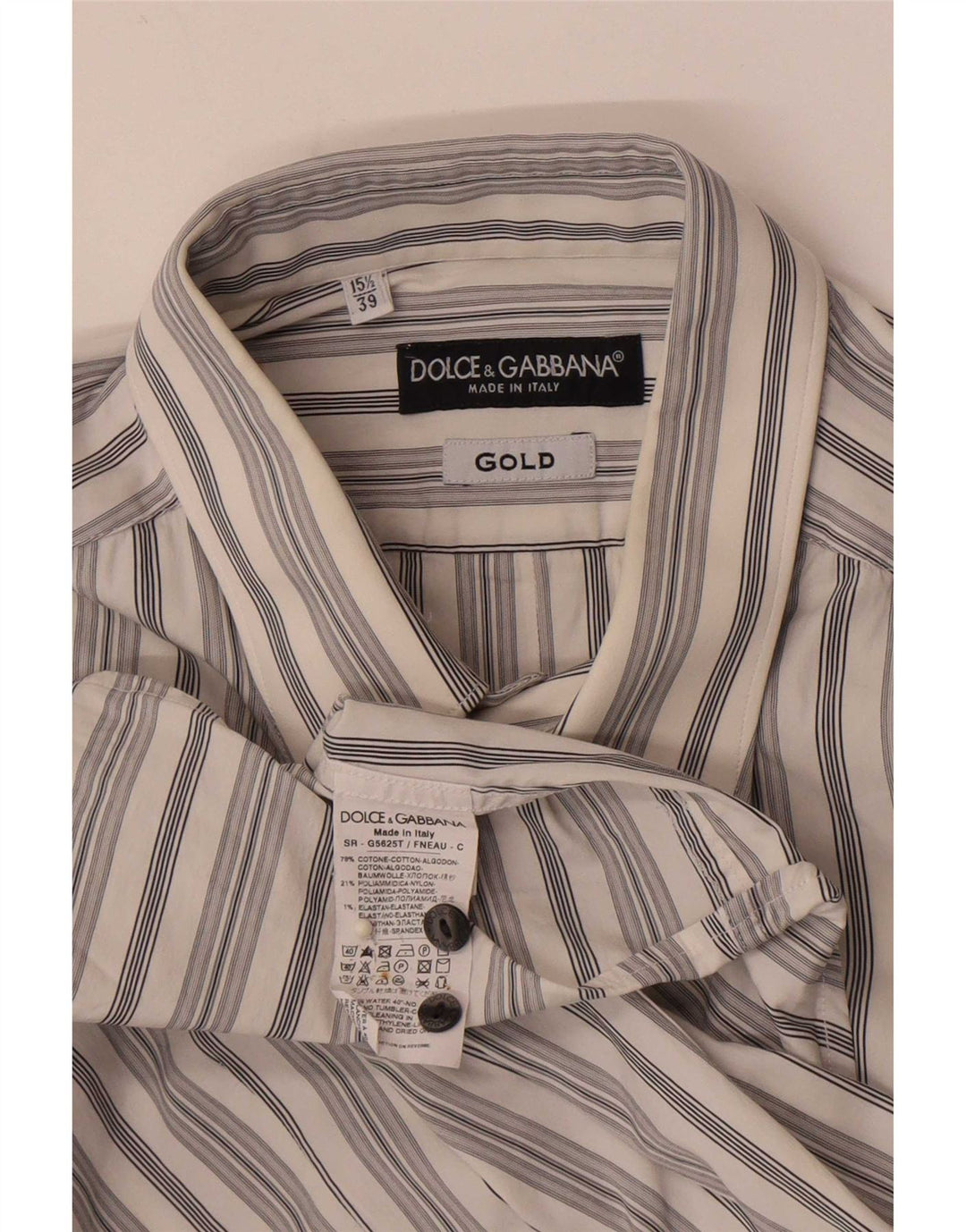 Ανδρικό πουκάμισο Dolce & Gabbana 39 15 1/2 Μέτριο λευκό ριγέ βαμβακερό