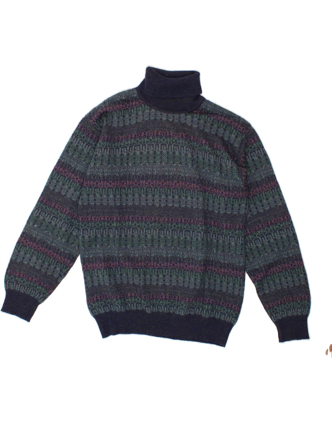 RODES Womens Roll Neck Jumper Sweater UK 14 Medium Green Geometric Wool Vintage Rodes and Second-Hand Rodes from Messina Hembry 