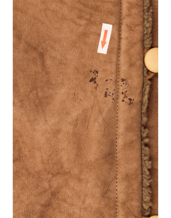 Vintage Γυναικείο Παλτό Shearling IT 44 Δερμάτινο Μεσαίο Καφέ