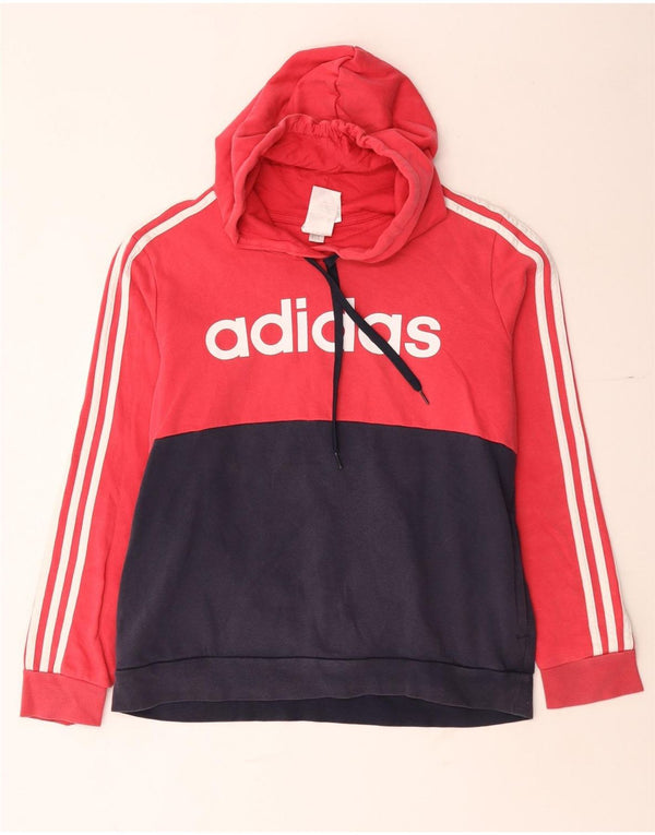 Adidas Γυναικείο γραφικό φούτερ με κουκούλα UK 20/22 XL Κόκκινο βαμβακερό μπλοκ