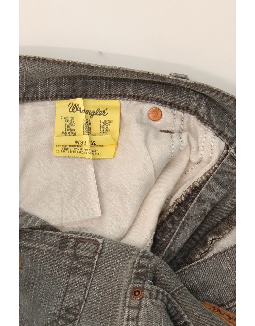 WRANGLER Mens Straight Jeans W33 L32 Grey Cotton Vintage Wrangler and Second-Hand Wrangler from Messina Hembry 