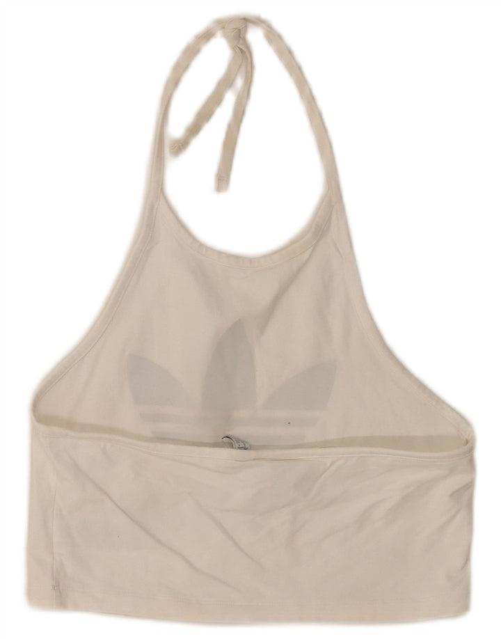 Adidas Γυναικείο Crop Graphic Halter Top UK 14 Μεσαίο λευκό βαμβακερό