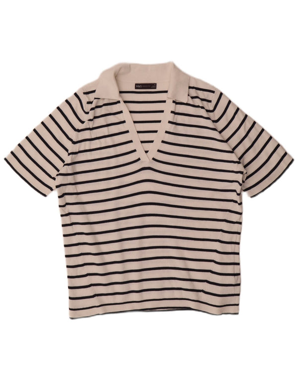 Marks & Spencer Γυναικείο Πόλο Μπλουζάκι UK 18 XL Λευκό βαμβακερό ριγέ