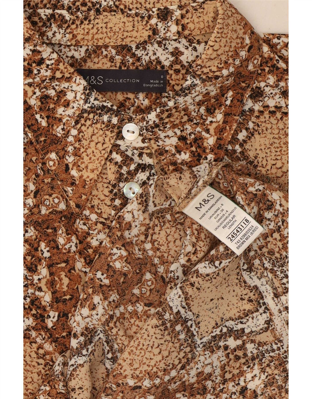 Marks & Spencer Γυναικεία μπλούζα UK 8 Small Brown Animal Print Polyester